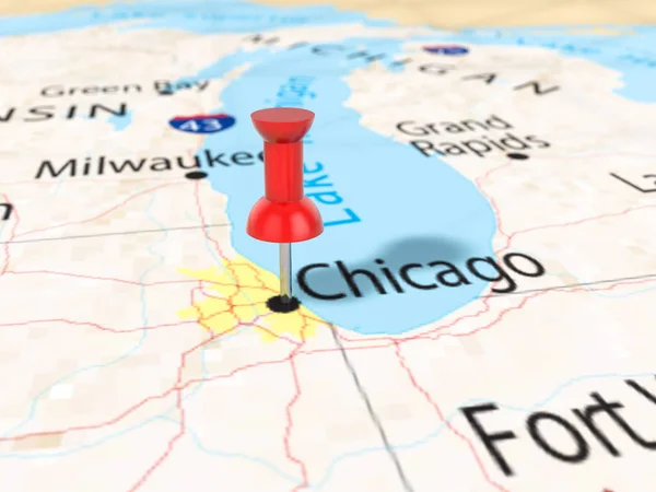 Кнопкою на карті Чикаго — стокове фото