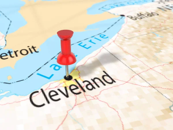 Pushpin en Cleveland mapa — Foto de Stock