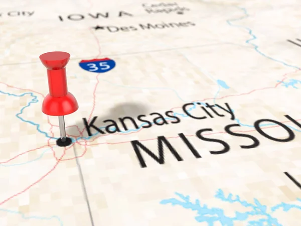 Pushpin en el mapa de Kansas — Foto de Stock