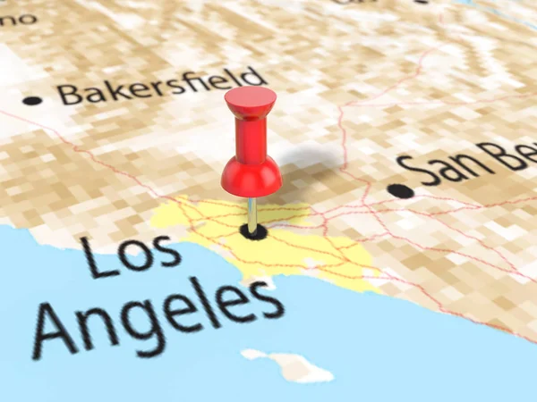 Pushpin en Los Ángeles mapa — Foto de Stock
