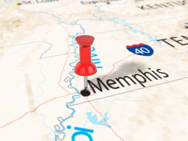 Pushpin en el mapa de Memphis — Foto de Stock