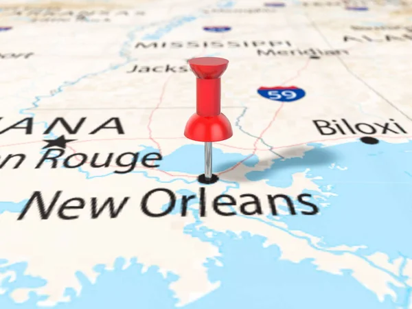 Pushpin en Nueva Orleans mapa — Foto de Stock