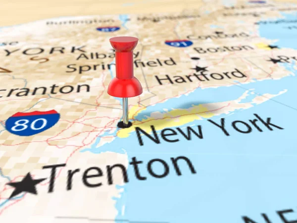 Кнопкою на карті Нью-Йорк — стокове фото