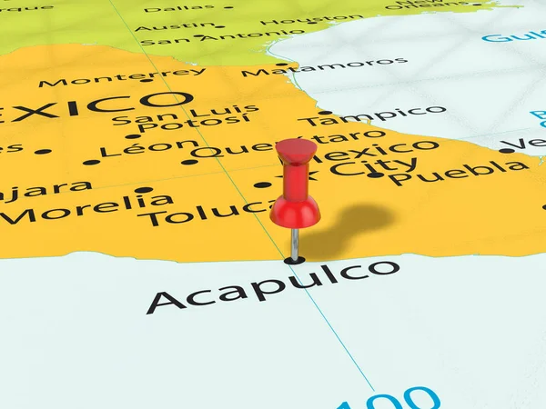 アカプルコ マップ上のプッシュピン — ストック写真
