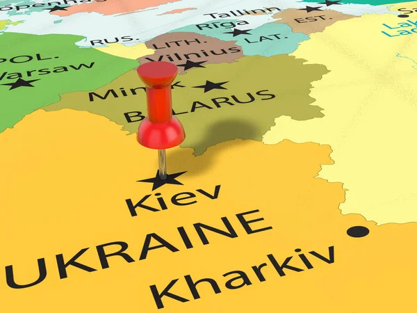 Špendlík na mapě Kyjev — Stock fotografie