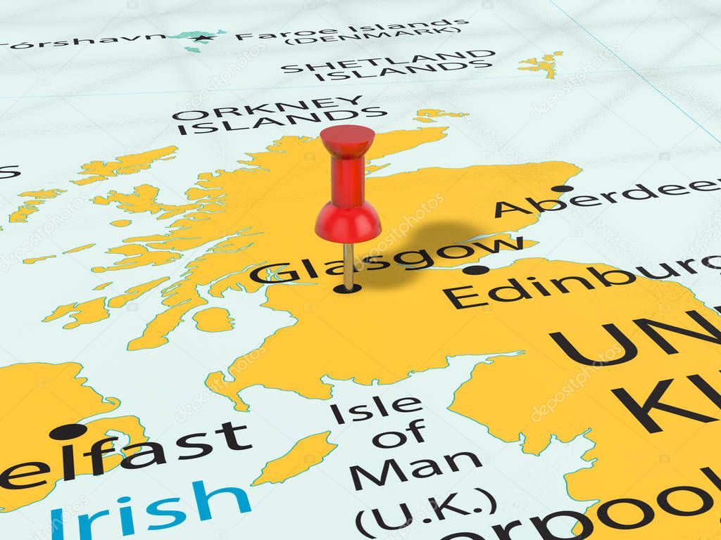 Pushpin on Glasgow map