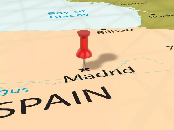 Pushpin no mapa de Madrid — Fotografia de Stock