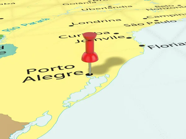 ポルト ・ アレグレ マップ上のプッシュピン — ストック写真