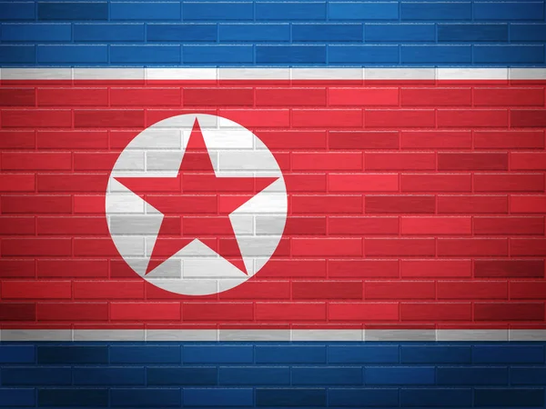 Parede de tijolo bandeira da Coreia do Norte — Vetor de Stock