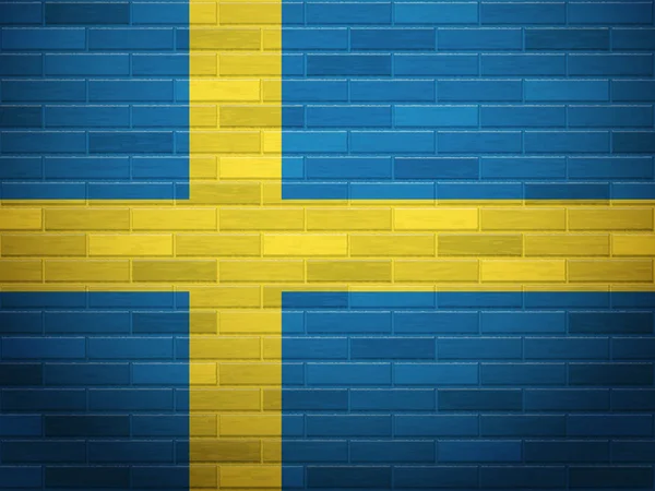 Tuğla duvar İsveç bayrağı — Stok Vektör