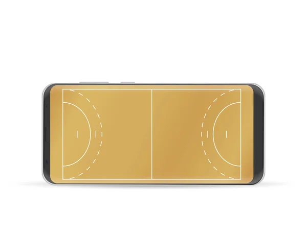 Téléphone intelligent terrain de handball — Image vectorielle