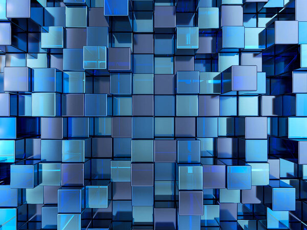 Abstract background formed from blue cubes. 3D illustration.