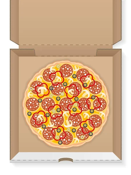 Caja de cartón con pizza — Vector de stock