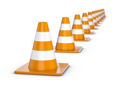 Trafik konileri üzerinde beyaz