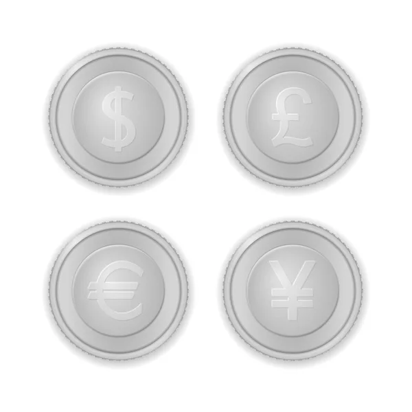 Monedas de plata sobre blanco — Vector de stock