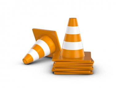 Trafik konileri üzerinde beyaz