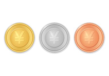 Beyaz arkaplanda yen sembollü sikkeler.