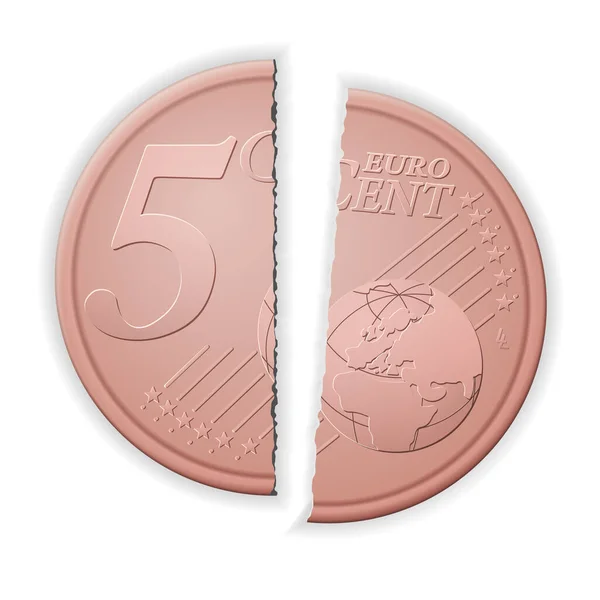 Quebrado Cinco Centavos Euro Sobre Fondo Blanco Ilustración Vectorial — Archivo Imágenes Vectoriales