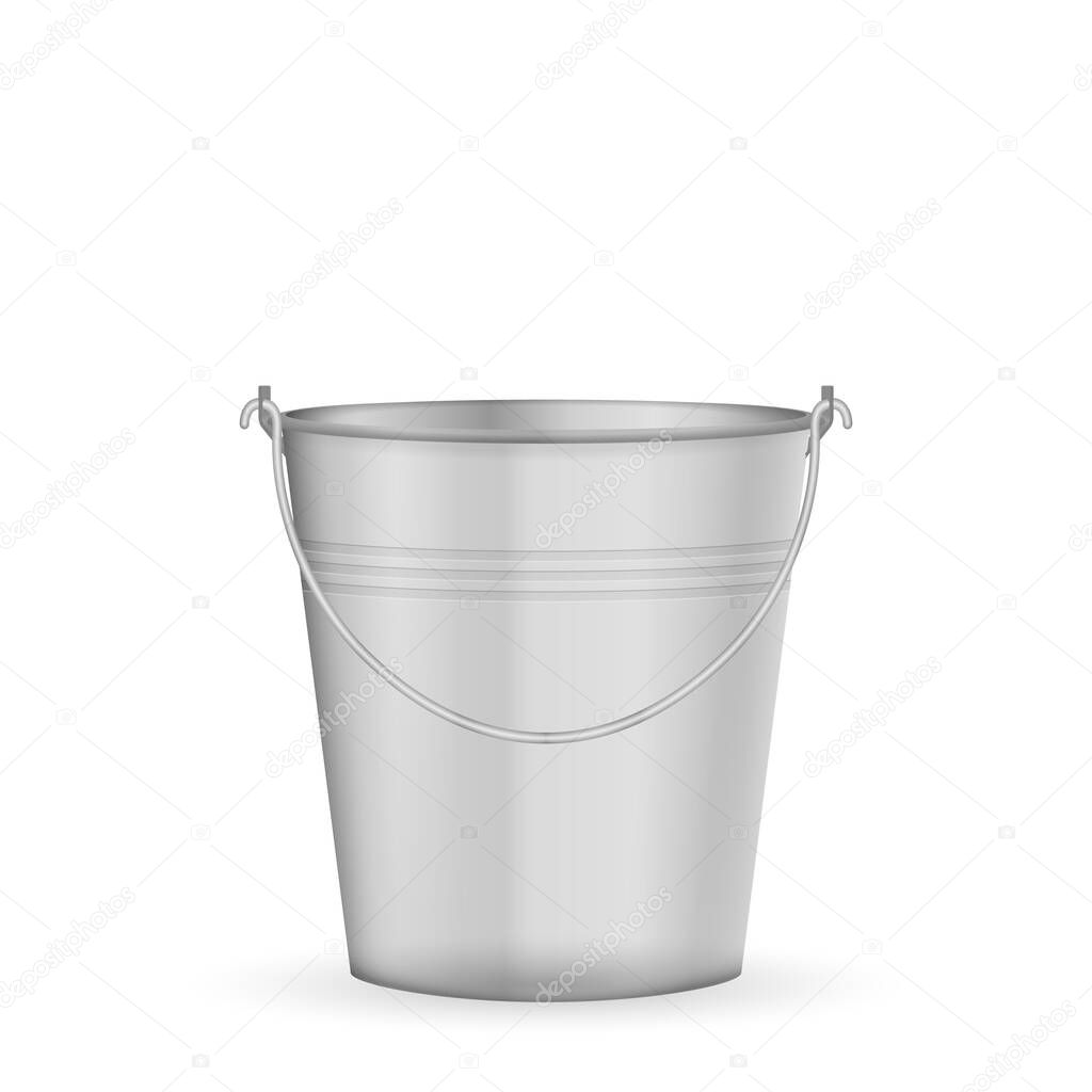 Metal bucket on a white background. Vector illustration.