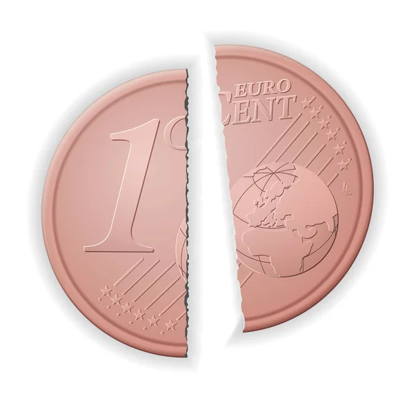 Rotto Centesimo Euro Uno Sfondo Bianco Illustrazione Vettoriale — Vettoriale Stock