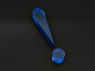 Siyah arkaplanda cam ünlem işareti var. 3d illüstrasyon.