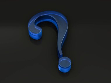 Siyah arka planda cam soru sembolü. 3d illüstrasyon.