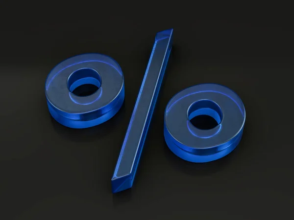 Símbolo Percentual Vidro Fundo Preto Ilustração — Fotografia de Stock
