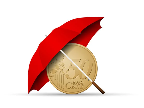 Fifty Euro Cent Umbrella White Background — Stock Vector