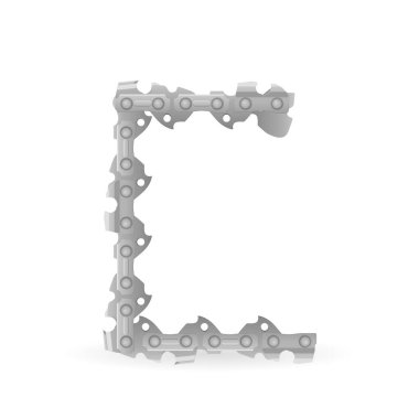 Beyaz arka planda zincir testere C harfi. Vektör illüstrasyonu.