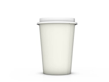 Beyaz arka planda kağıt kahve fincanı. 3d illüstrasyon.