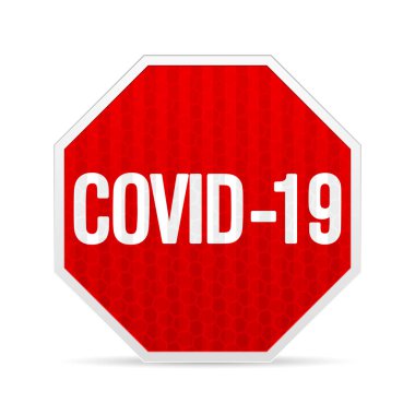 Beyaz arka planda Covid-19 tabelası var. Vektör illüstrasyonu.