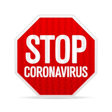 Beyaz arka planda yol tabelası Coronavirus. Vektör illüstrasyonu.