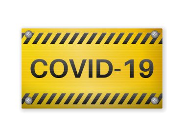 Beyaz arka planda Covid-19 tabelası var. Vektör illüstrasyonu.