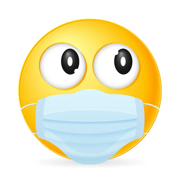 Emoticon Usando Máscara Médica Fundo Branco Ilustração Vetorial —  Vetores de Stock