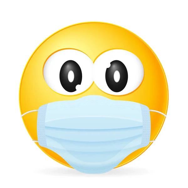 Emoticon Indossa Maschera Medica Uno Sfondo Bianco Illustrazione Vettoriale — Vettoriale Stock