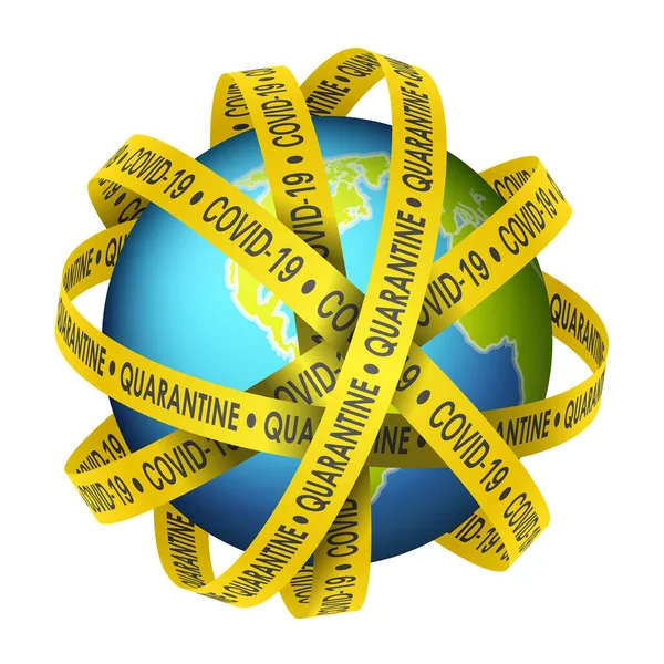 World Globe Covid Quarantine Tapes White Background Vector Illustration — Stock Vector