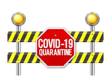 Yol güvenliği bariyeri beyaz arka planda karantina altında. Vektör illüstrasyonu.