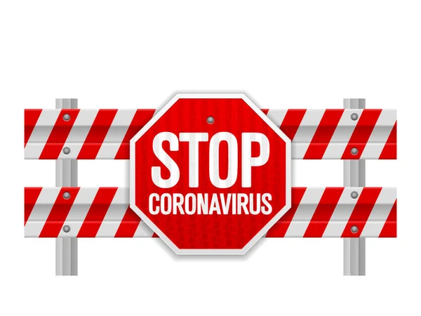 Barrera Seguridad Vial Detener Coronavirus Sobre Fondo Blanco Ilustración Vectorial — Vector de stock