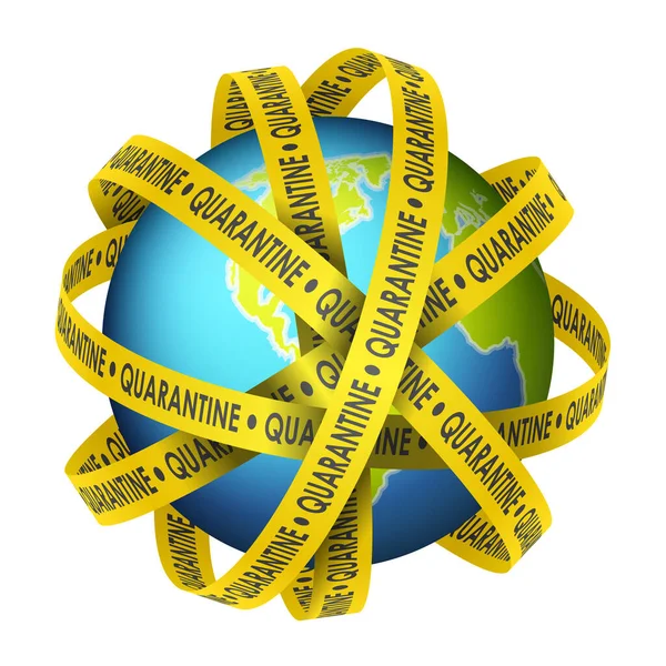 World Globe Quarantine Tapes White Background Vector Illustration — Stock Vector