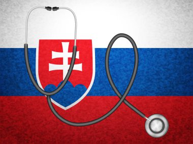 Slovakya bayrağının arka planında steteskop var. Vektör illüstrasyonu.