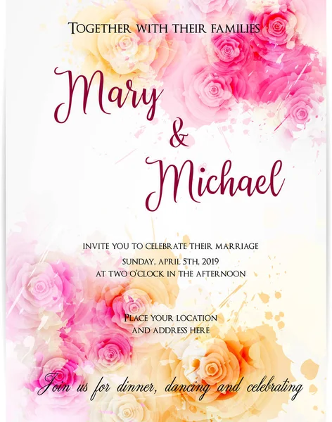 Modèle d'invitation de mariage avec des fleurs abstraites . — Image vectorielle