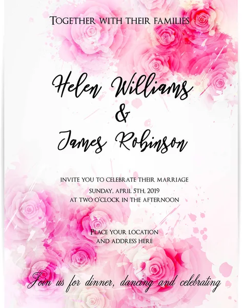 Wedding invitation template with abstract flowers. — Stock Vector