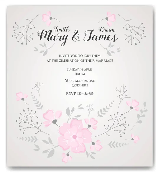 Πρόσκληση γάμου λουλούδια πρότυπο — Διανυσματικό Αρχείο