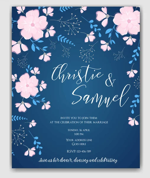 Modèle d'invitation de mariage fleurs — Image vectorielle