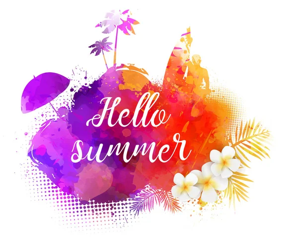 Hello summer watercolored background — Stock Vector