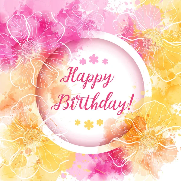 Happy Birthday floral backgound — Stock Vector