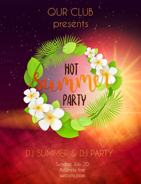Plantilla de póster para música fiesta de verano caliente — Vector de stock