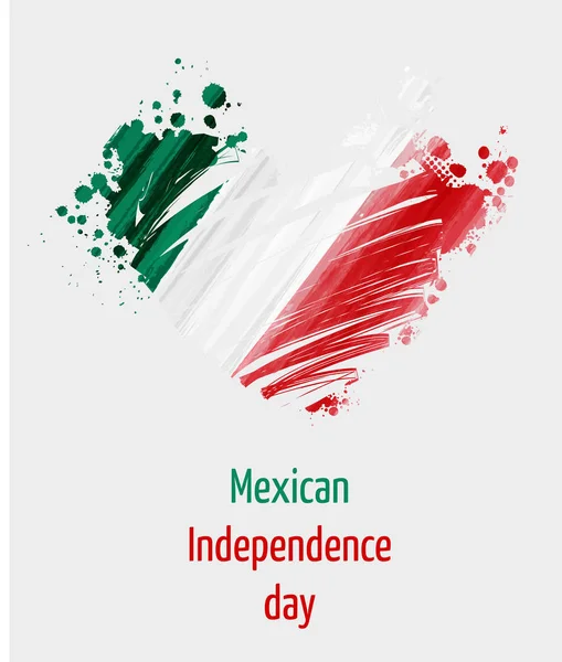 Dia da independência mexicana fundo com coração grunge — Vetor de Stock