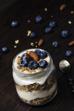 Yaban mersini ve granola yoğurt parfe