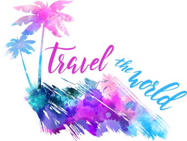 Travel banner with palm trees clipart